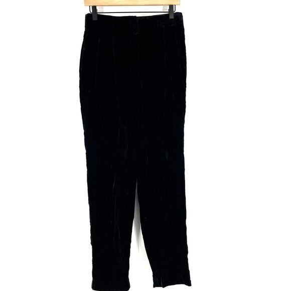 Reiss Pants Size 4 Womens Black Lux Velvet Poppy High Waist Stretch Trousers - Picture 1 of 8